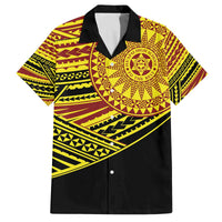 Personalised Tonga Ha apai High School Family Matching Off The Shoulder Long Sleeve Dress and Hawaiian Shirt Ngatu Fonulei Pattern LT9 Dad's Shirt - Short Sleeve Gold - Polynesian Pride