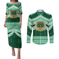 Personalised Tonga Saineha High School Couples Matching Puletasi and Long Sleeve Button Shirt Polynesian Ngatu Tribal