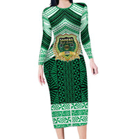 Personalised Tonga Saineha High School Family Matching Long Sleeve Bodycon Dress and Hawaiian Shirt Polynesian Ngatu Tribal LT9 Mom's Dress Green - Polynesian Pride
