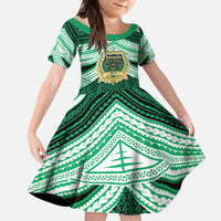 Personalised Tonga Saineha High School Family Matching Short Sleeve Bodycon Dress and Hawaiian Shirt Polynesian Ngatu Tribal LT9 Daughter's Dress Green - Polynesian Pride