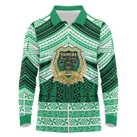 Personalised Tonga Saineha High School Long Sleeve Polo Shirt Polynesian Ngatu Tribal