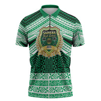 Personalised Tonga Saineha High School Zipper Polo Shirt Polynesian Ngatu Tribal - Polynesian Pride