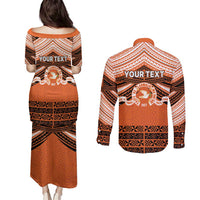 Personalised Tonga Tailulu College Couples Matching Puletasi and Long Sleeve Button Shirt Polynesian Ngatu Tribal