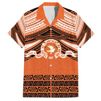 Personalised Tonga Tailulu College Family Matching Short Sleeve Bodycon Dress and Hawaiian Shirt Polynesian Ngatu Tribal LT9 Dad's Shirt - Short Sleeve Orange - Polynesian Pride