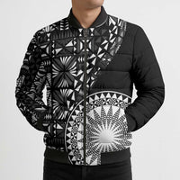 Black Tongan Ngatu Fonulei Pattern Bomber Puffer Jacket - Polynesian Pride