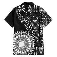 Black Tongan Ngatu Fonulei Pattern Family Matching Off The Shoulder Long Sleeve Dress and Hawaiian Shirt LT9 - Polynesian Pride