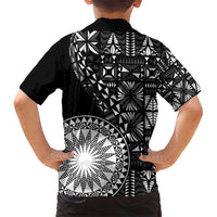 Black Tongan Ngatu Fonulei Pattern Family Matching Short Sleeve Bodycon Dress and Hawaiian Shirt LT9 - Polynesian Pride
