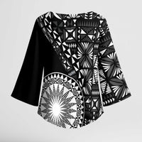 Black Tongan Ngatu Fonulei Pattern Kimono Sleeve Blouse - Polynesian Pride