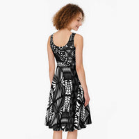 Black Tongan Ngatu Fonulei Pattern Midi Dress - Polynesian Pride