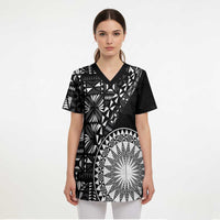 Black Tongan Ngatu Fonulei Pattern Scrub Top - Polynesian Pride