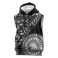 Black Tongan Ngatu Fonulei Pattern Sleeveless Zip Hoodie - Polynesian Pride