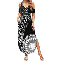 Black Tongan Ngatu Fonulei Pattern Summer Maxi Dress
