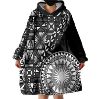 Black Tongan Ngatu Fonulei Pattern Wearable Blanket Hoodie