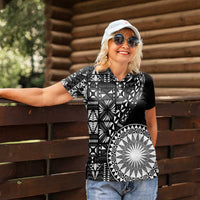Black Tongan Ngatu Fonulei Pattern Women Polo Shirt