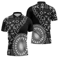 Black Tongan Ngatu Fonulei Pattern Zipper Polo Shirt - Polynesian Pride