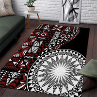 Red Tongan Ngatu Fonulei Pattern Area Rug