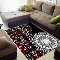 Red Tongan Ngatu Fonulei Pattern Area Rug