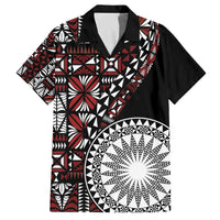 Red Tongan Ngatu Fonulei Pattern Family Matching Off The Shoulder Long Sleeve Dress and Hawaiian Shirt LT9 Dad's Shirt - Short Sleeve Red - Polynesian Pride