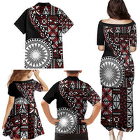 Red Tongan Ngatu Fonulei Pattern Family Matching Puletasi and Hawaiian Shirt LT9 - Polynesian Pride