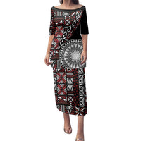 Red Tongan Ngatu Fonulei Pattern Family Matching Puletasi and Hawaiian Shirt LT9 Mom's Dress Red - Polynesian Pride