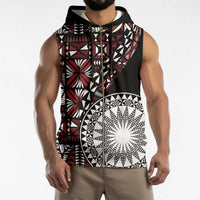 Red Tongan Ngatu Fonulei Pattern Sleeveless Zip Hoodie - Polynesian Pride
