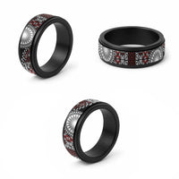 Red Tongan Ngatu Fonulei Pattern Spinner Ring - Polynesian Pride