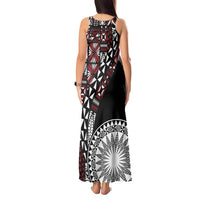 Red Tongan Ngatu Fonulei Pattern Tank Maxi Dress