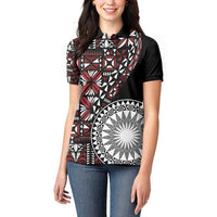 Red Tongan Ngatu Fonulei Pattern Women Polo Shirt