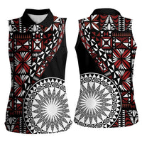 Red Tongan Ngatu Fonulei Pattern Women Sleeveless Polo Shirt LT9 - Polynesian Pride