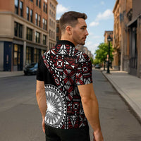 Red Tongan Ngatu Fonulei Pattern Zipper Polo Shirt - Polynesian Pride