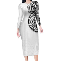 Hawaii and Japanese Culture Personalised Family Matching Long Sleeve Bodycon Dress and Hawaiian Shirt With Polynesian Tribal Tattoo Style LT9 Mom's Dress White - Polynesian Pride