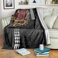 Hawaii and Japanese Oni Mask Personalised Blanket Kakau Pattern Dark Art Style LT9 Black - Polynesian Pride