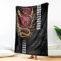 Hawaii and Japanese Oni Mask Personalised Blanket Kakau Pattern Dark Art Style LT9 - Polynesian Pride