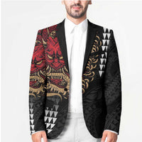Hawaii and Japanese Oni Mask Personalised Blazer Kakau Pattern Dark Art Style - Polynesian Pride