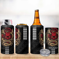 Hawaii and Japanese Oni Mask Personalised 4 in 1 Can Cooler Tumbler Kakau Pattern Dark Art Style