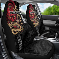 Hawaii and Japanese Oni Mask Personalised Car Seat Cover Kakau Pattern Dark Art Style