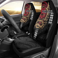 Hawaii and Japanese Oni Mask Personalised Car Seat Cover Kakau Pattern Dark Art Style