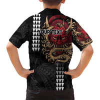 Hawaii and Japanese Oni Mask Personalised Family Matching Off Shoulder Maxi Dress and Hawaiian Shirt Kakau Pattern Dark Art Style LT9 - Polynesian Pride