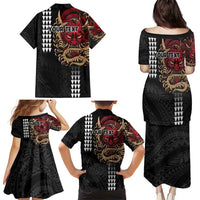 Hawaii and Japanese Oni Mask Personalised Family Matching Puletasi and Hawaiian Shirt Kakau Pattern Dark Art Style LT9 - Polynesian Pride