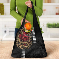 Hawaii and Japanese Oni Mask Personalised Grocery Bag Kakau Pattern Dark Art Style