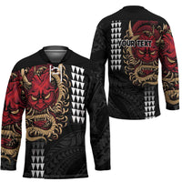 Hawaii and Japanese Oni Mask Personalised Hockey Jersey Kakau Pattern Dark Art Style - Polynesian Pride