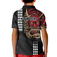 Hawaii and Japanese Oni Mask Personalised Kid Polo Shirt Kakau Pattern Dark Art Style