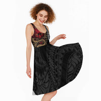 Hawaii and Japanese Oni Mask Personalised Midi Dress Kakau Pattern Dark Art Style - Polynesian Pride