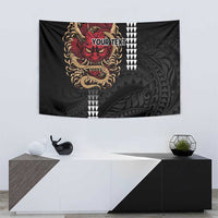 Hawaii and Japanese Oni Mask Personalised Tapestry Kakau Pattern Dark Art Style