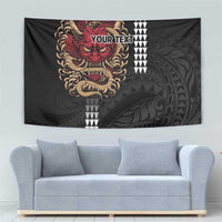 Hawaii and Japanese Oni Mask Personalised Tapestry Kakau Pattern Dark Art Style