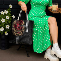 Hawaii and Japanese Oni Mask Personalised Tote Bag Kakau Pattern Dark Art Style - Polynesian Pride