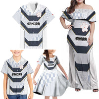 Japan Pacific Rugby 2022-23 Custom Family Matching Off Shoulder Maxi Dress and Hawaiian Shirt Black Sakura Japanese Wave Pattern