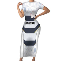 Japan Pacific Rugby 2022-23 Custom Family Matching Short Sleeve Bodycon Dress and Hawaiian Shirt Black Sakura Japanese Wave Pattern LT9 Mom's Dress Black - Polynesian Pride