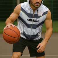 Japan Pacific Rugby 2022-23 Custom Sleeveless Zip Hoodie Black Sakura Japanese Wave Pattern - Polynesian Pride