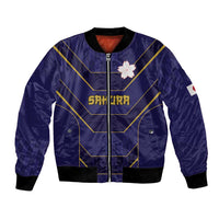 Japan Pacific Rugby 2022-23 Custom Bomber Jacket Blue Sakura Japanese Wave Pattern